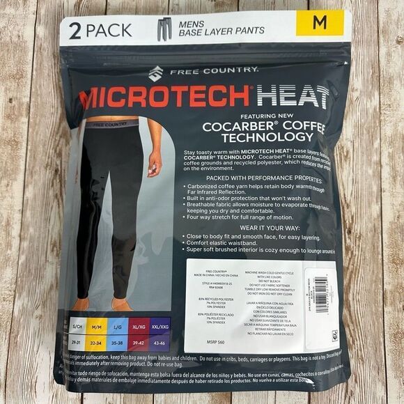 Free Country Men’s Baselayer Bottom Black Medium 2PK - Picture 5 of 6